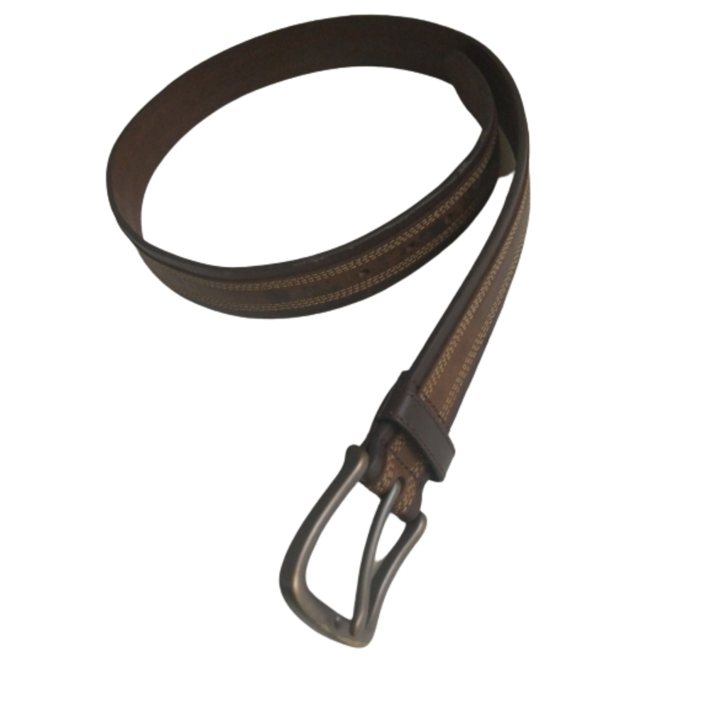 Vintage 70s Leather Distressed Belt Brown Mens Size 36 Top Stitch